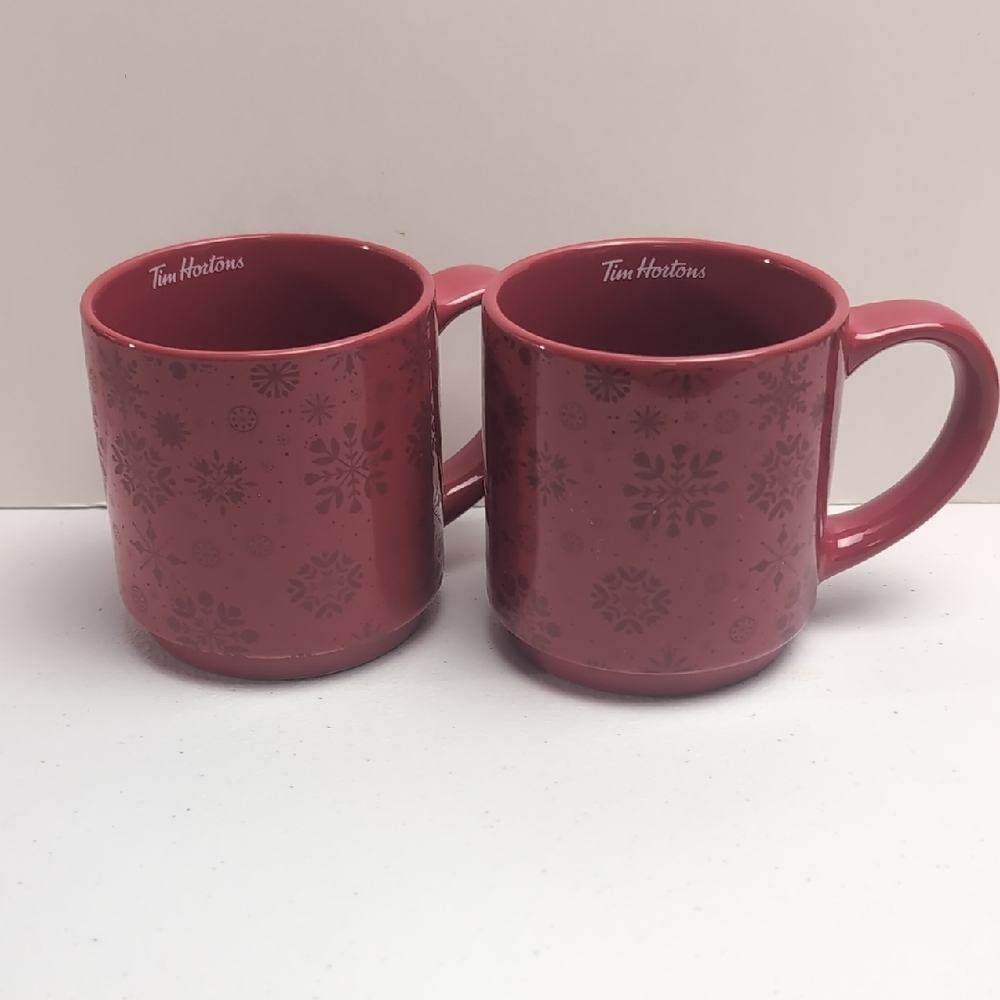 Tim Horton's Snowflake Mugs 2021 ( Pair) Red Like New